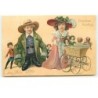 n°15896 - Carte Gaufrée - Familien Ausflug - Enfants habillés en adultes promenant des poupées