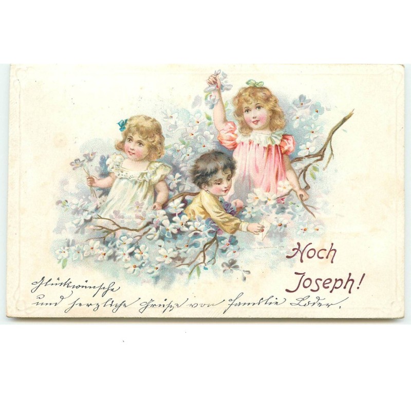 n°15900 - Carte Gaufrée - Hoch Joseph - Enfants dans un arbre fleuri