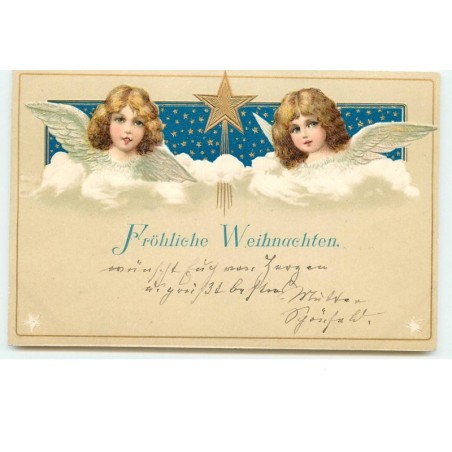 n°15915 - Carte Gaufrée - Fröhliche Weihnachten - Anges dans un ciel étoilé