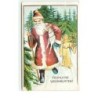 n°15917 - Fröhliche Weihnachten - Père Noël portant un cheval en bois marchant dans la forêt