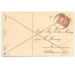 n°15930 - Carte Gaufrée - Gelukkig Niewjaar - Enfants près d'une pendule, regardant un coucher de soleil