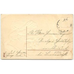 n°15936 - Carte Gaufrée - Herzlichen Glückwunsch zum neuen Jahre - Ange buvant à une fenêtre