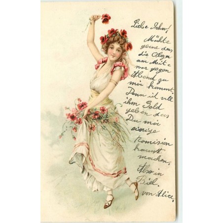 n°15942 - Jeune femme avec des coquelicots