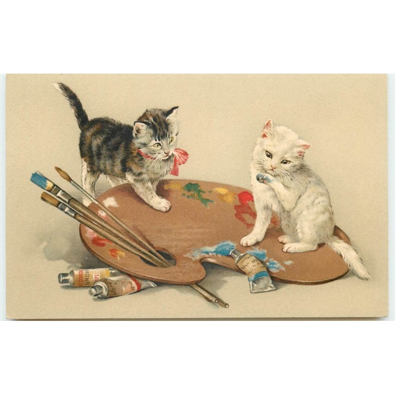 n°15950 - Chats sur une palette de peinture