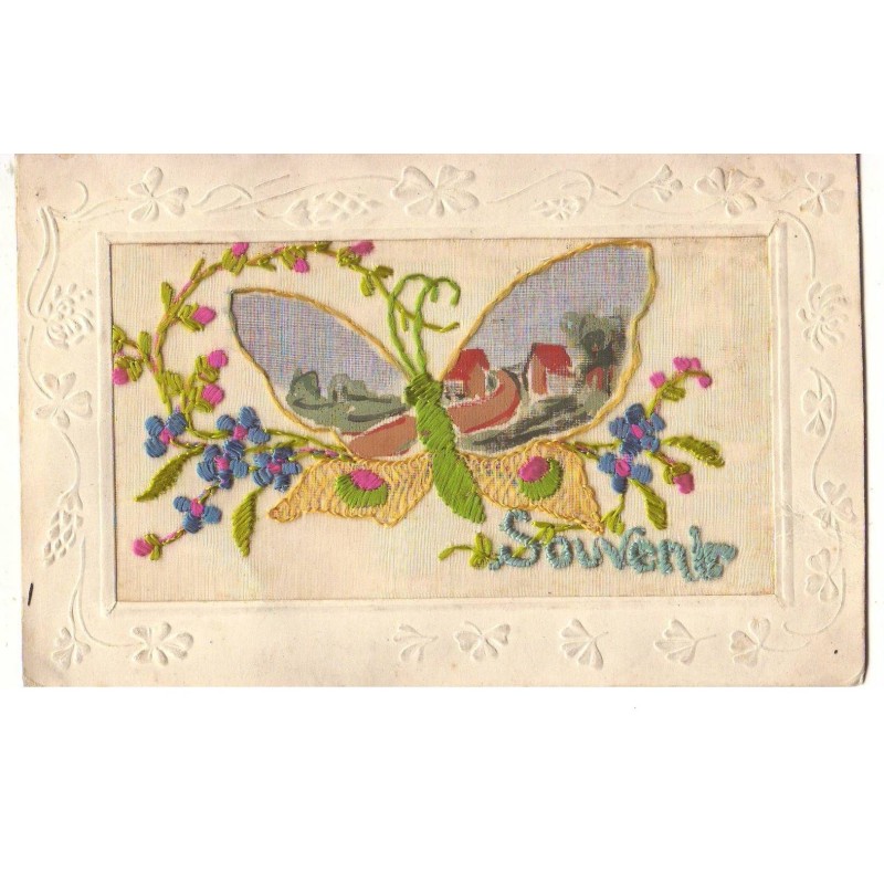 n°15952 - Carte Brodée - Souvenir - Papillon