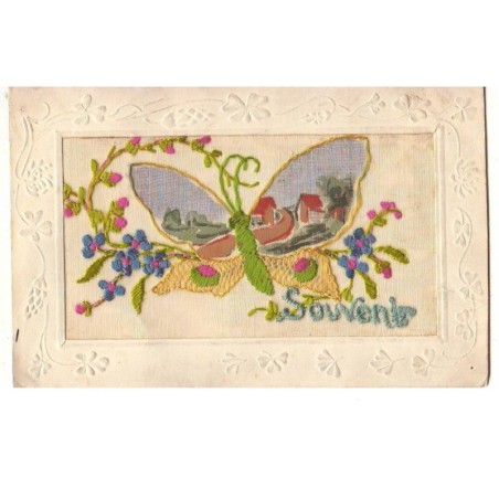 n°15952 - Carte Brodée - Souvenir - Papillon