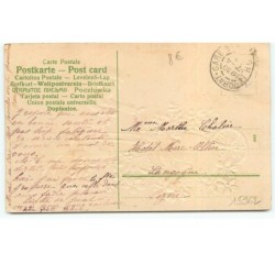 n°15962 - Carte Gaufrée - Joyeuses Pâuqes - Garçon avec des poussins parmi des violettes