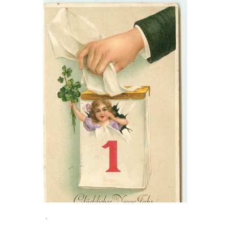 n°15975 - Carte Gaufrée - Glückliches Neues Jahr - Main d'homme effeuillant un épheméride
