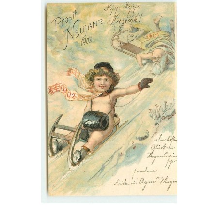 n°15979 - Prosit Neujahr 1902 - Ange sur une luge