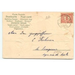 n°15990 - Carte Gaufrée - Nains près d'une pendule - champignon