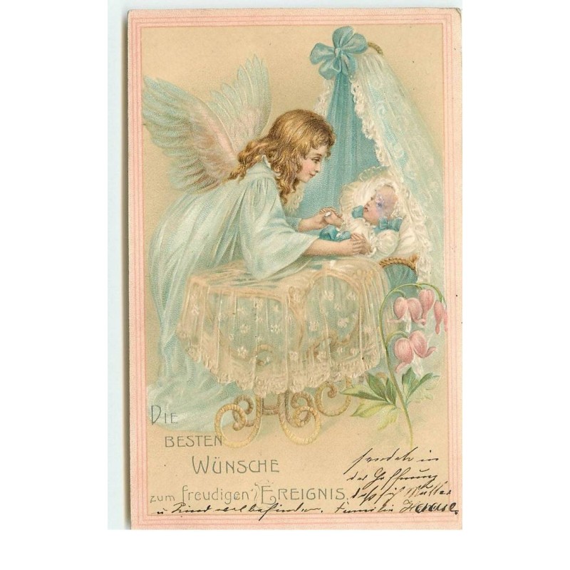 n°16000 - Carte Gaufrée - Die Besten Wünsche zum Freudigen Ereignis - Ange veillant sur un bébé