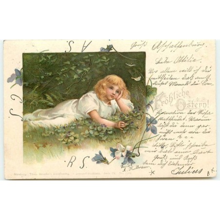 n°16011 - Fröhliche Ostern - Theo Stroefer's - Fillette allongée dans l'herbe