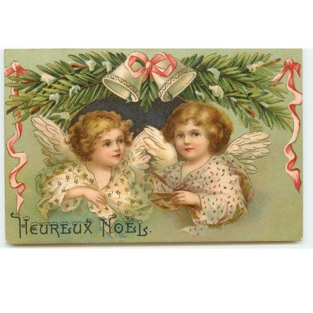 n°16024 - Clapssadle - Heureux Noël - Anges sous une branche de sapin, et des cloches