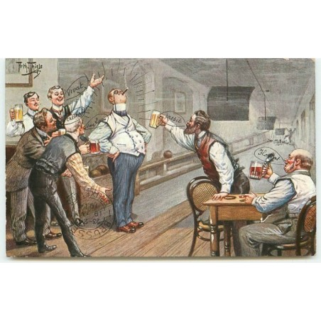 n°16056 - A. Thiele - Hommes trinquant dans un bar - Bowling - Bière