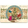 n°16078 - Carte Gaufrée - Fröhliche Weihnachten - Anges décorant un sapin