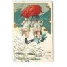 n°16097 - Enfants marchant sous un parapluie sous la pluie - Pot de chambre