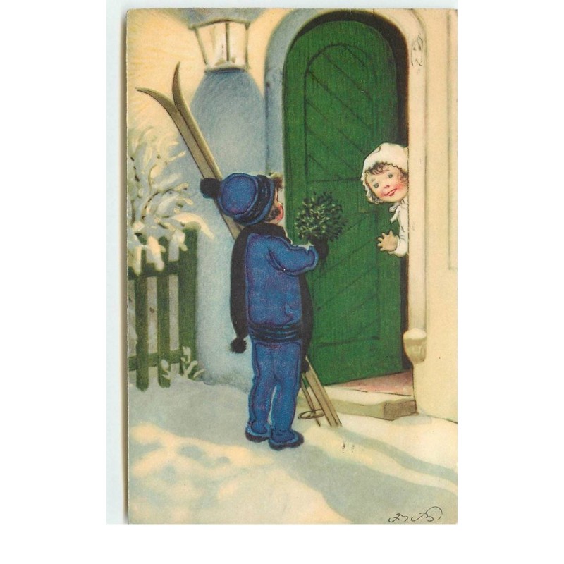 n°16102 - F. Baumgarten - Enfant offrant un bouquet de houx à une fillette