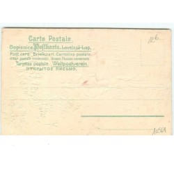 n°10561 - Carte Gaufrée - Ange gardien (habits en tissu) guidant le Père Noël