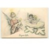 n°16111 - V.K. Viene n°5037 - Joyeux Noël - Ange gardien portant dans ses bras un bébé, et deux anges lisant