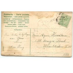 n°16121 - Carte Gaufrée - A Happy Christmas - Père Noël près d'une maison