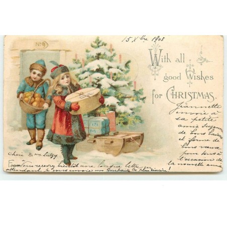 n°16122 - With all good Wishes for Christmas - Enfants apportant des cadeaux et des oranges