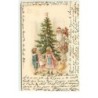 n°16131 - Enfants regardant le Père Noël derrière le sapin
