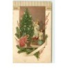 n°16132 - Carte Gaufrée - Anges décorant un sapin