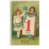n°16136 - Carte Gaufrée - Bonne et Heureuse Année - Fillettes autour d'un éphéméride