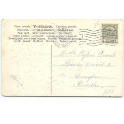 n°16138 - Carte Gaufrée - Bonne Année - Fillette près d'un éphéméride avec un fer à cheval