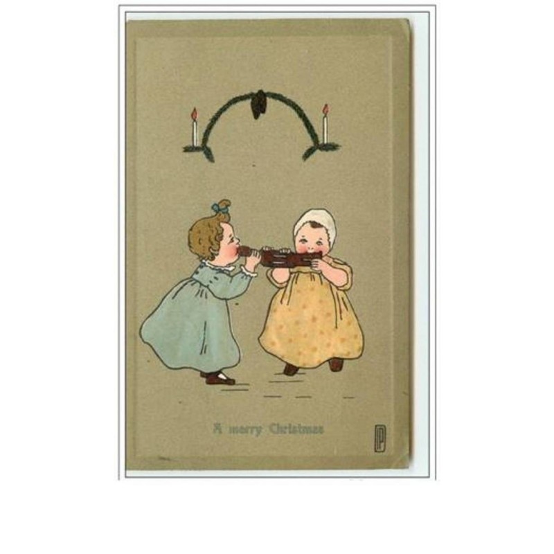 n°1614 - A Merry Christmas - Enfants mangeant un bonhomme en pain d'épice