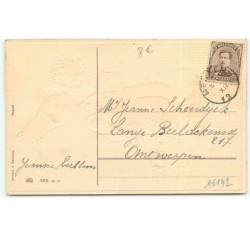 n°16142 - Carte Gaufrée - Gelukkig Nieuwjaar - Homme portant un rosier, et tenant un chien en laisse