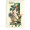 n°16145 - Gelukkig Nieuwjaar - Jeune femme portant un panier rempli de violettes ... champagne
