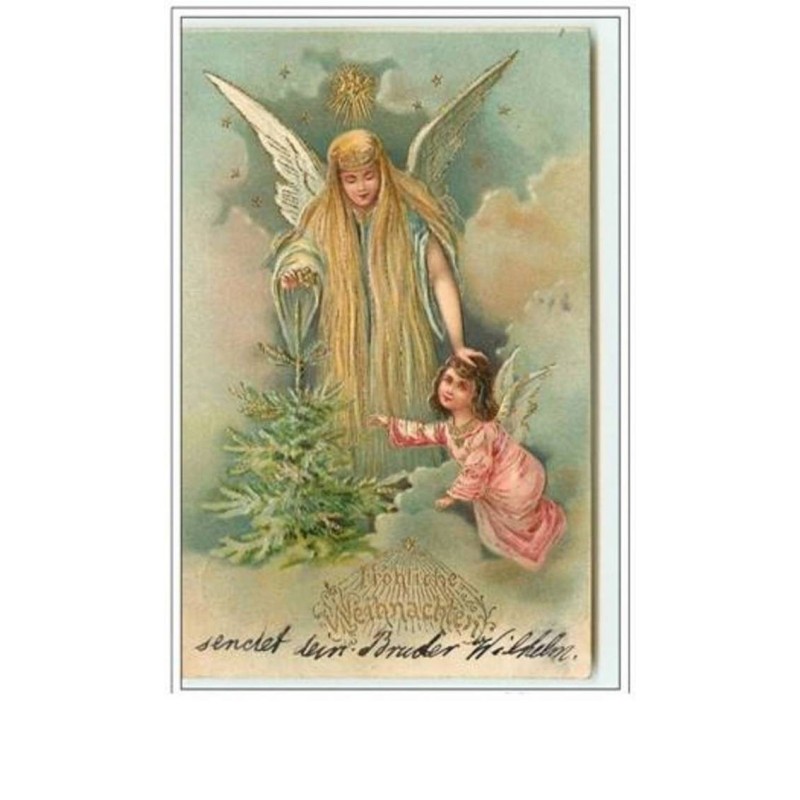 n°1615 - Carte Gaufrée - Fröhliche Weihnachten - Angelot et ange gardien