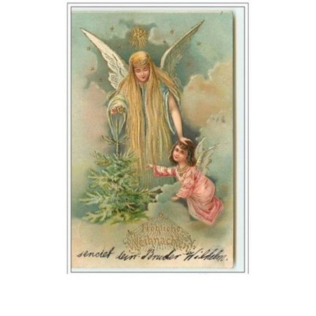 n°1615 - Carte Gaufrée - Fröhliche Weihnachten - Angelot et ange gardien