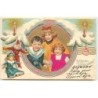 n°16160 - Carte Gaufrée - Fröhliche Weihnachten - Enfants dans un médaillon - poupées