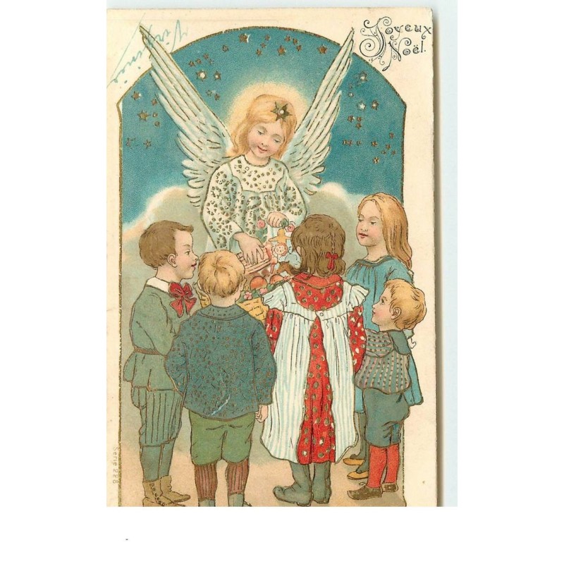 n°16164 - Carte Fantaisie - Joyeux Noël - Enfants autour d'un ange