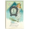 n°16179 - Carte Gaufrée - Herzlichen Glückwunsch zum neuen Jahre - Fillette avec un fer à cheval en fleurs