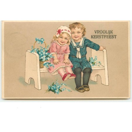 n°16194 - Flatscher - Vroolijk Kerstfeest - Enfants assis sur un banc