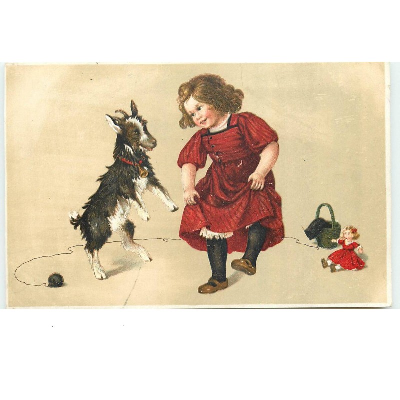 n°16195 - Flatscher - Fillette dansant avec une chèvre - poupée