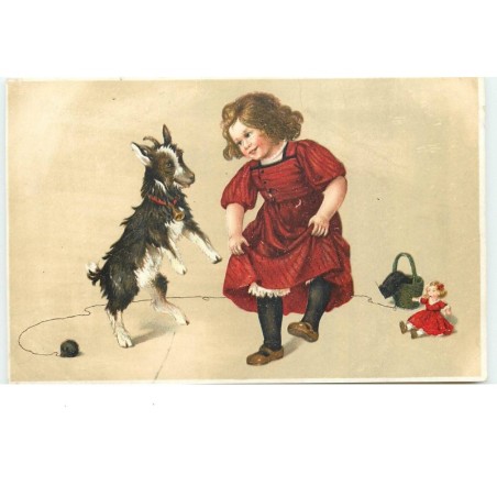 n°16195 - Flatscher - Fillette dansant avec une chèvre - poupée