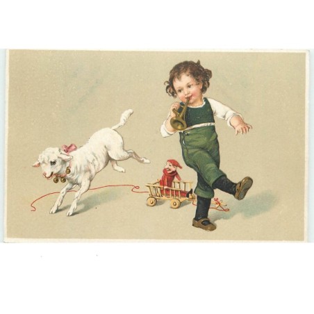 n°16196 - Flatscher - Garçon jouant de la trompette avec un mouton