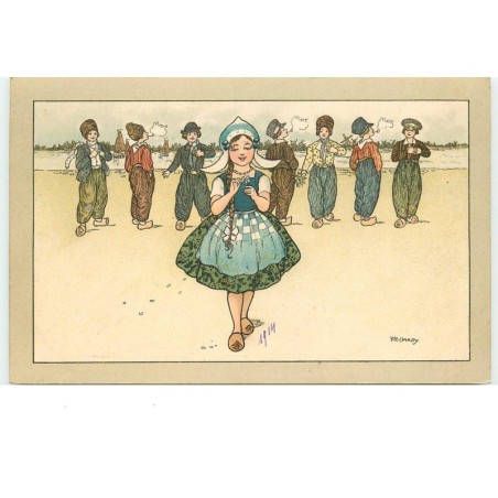 n°16214 - Florence Hardy - Jeune fille hollandaise devant des garçons