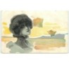 n°16216 - Style Kirchner - Jeune femme avec des feuilles voletant autour d'elle