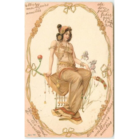 n°16217 - Carte Gaufrée - Art Nouveau - Jeune femme assise