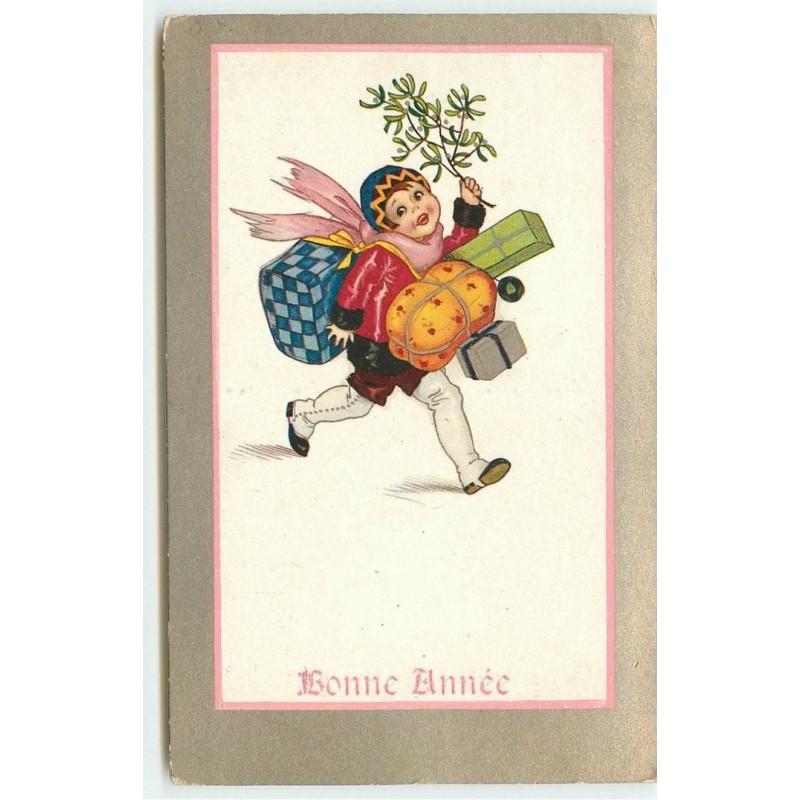 n°16227 - Bonne Année - Enfant apportant des cadeaux