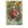 n°16233 - Carte Gaufrée - Enfant près d'un cor de chasse et tenant une lettre - poste - champignon