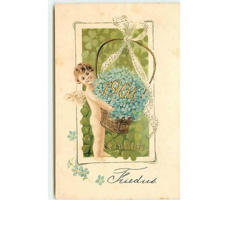 n°10575 - Carte Fantaisie - Gelukkje 1904 - Ange portant un panier rempli de fleurs