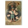 n°16234 - Carte Gaufrée - Enfant avec des lettres sous un cor de chasse - poste - champignon