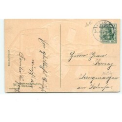 n°16234 - Carte Gaufrée - Enfant avec des lettres sous un cor de chasse - poste - champignon