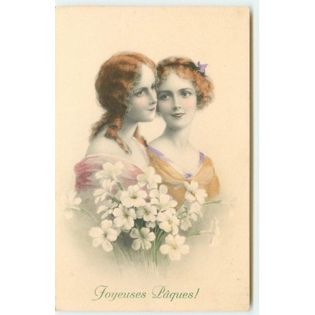 n°16237 - MM Vienne n°656 - Joyeuses Pâques - Deux jeunes femmes avec des fleurs